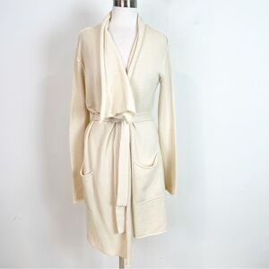 INHABIT OFF-WHITE CASHMERE LONG SLEEVE CARDIGAN SWEATER WITH BELT WOMENS MEDIUM